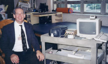 Biofeedback therapist Dr. Robert Fels, with mobile biofeedback instruments during 2001.